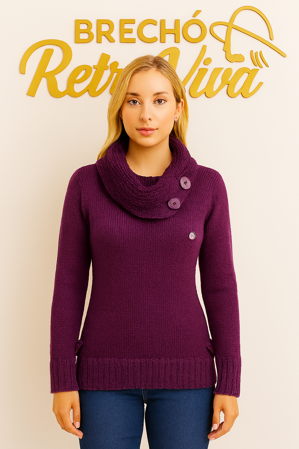 Blusa de Tricô com Gola Ampla - TAM M