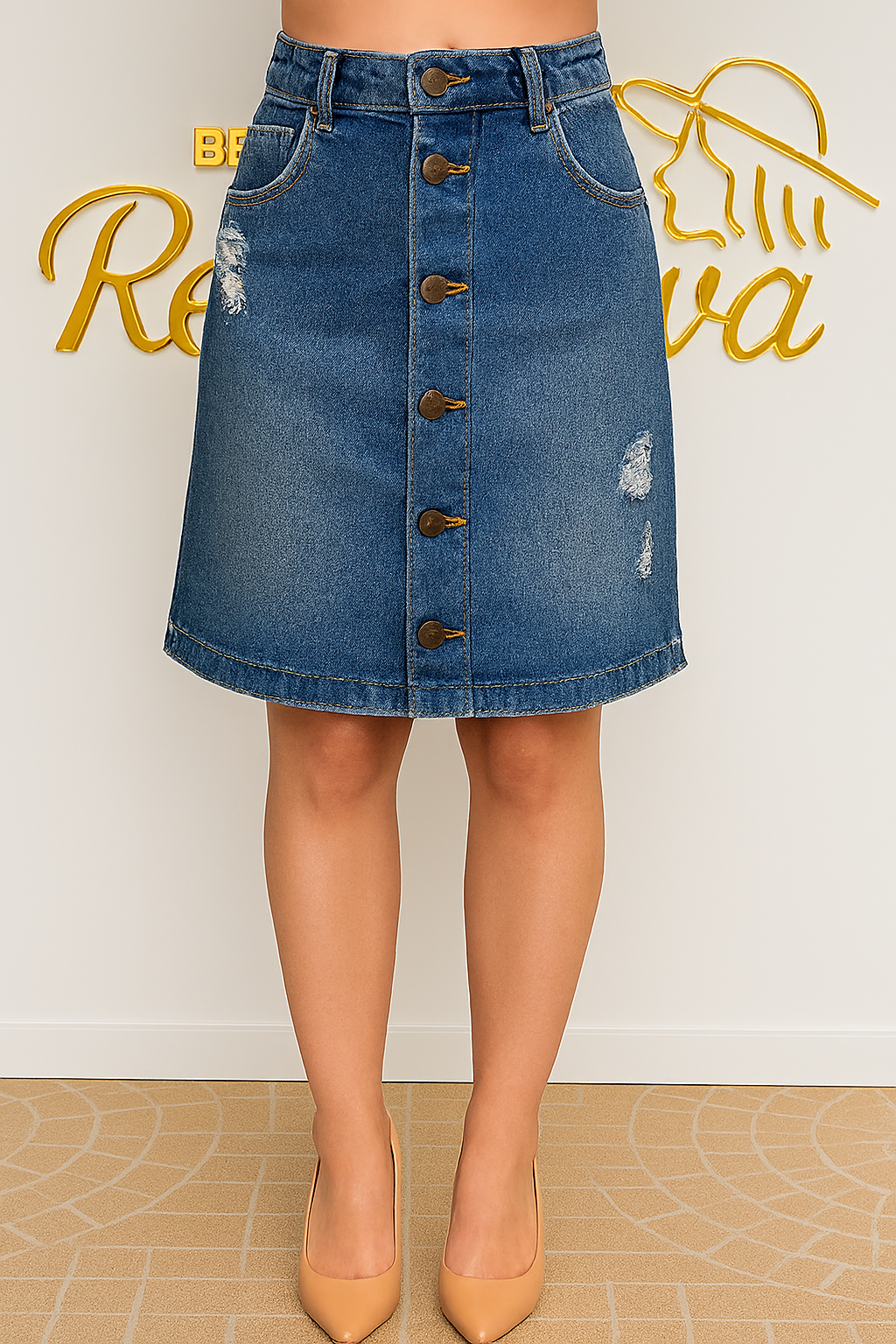 Saia Jeans Botões Frontais - TAM 40